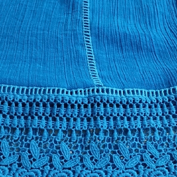 Dark Turqoise Gauzy Crocheted 3/4 Sleeve Top Blouse - Picture 8 of 10